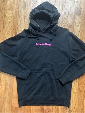 Nine Seven LoverBoy Black Hoodie with Pink Logo and Heart